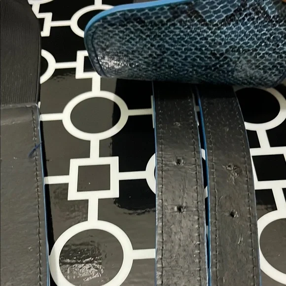 Blue and Black Faux Snakeskin S/M 34.75” Belt with Double Closure Silver Buckle - Picture 13 of 15